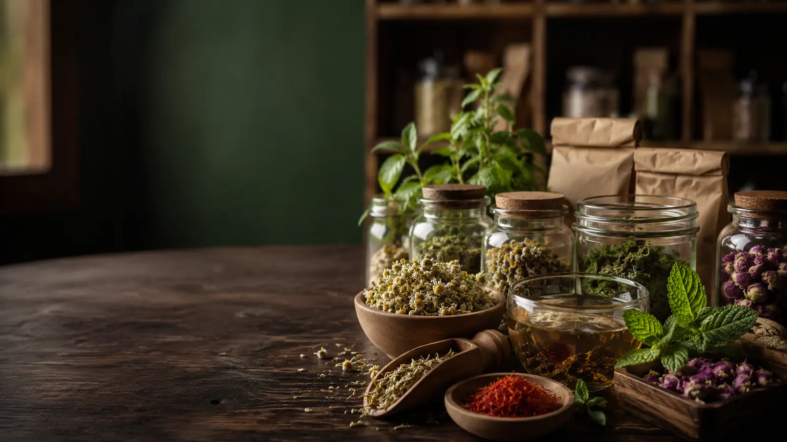 مجموعه‌ای واقعی از گیاهان دارویی تازه و خشک